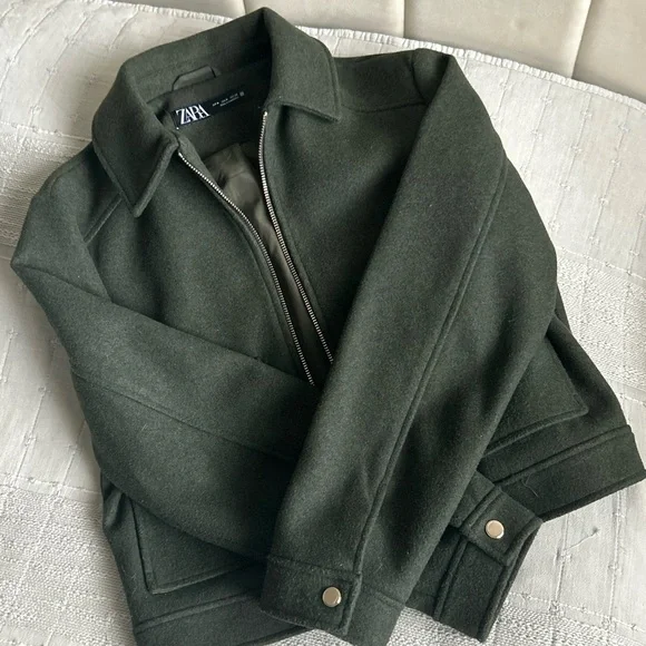 Zara Olive Green Wool Jacket - Picture 2 of 3